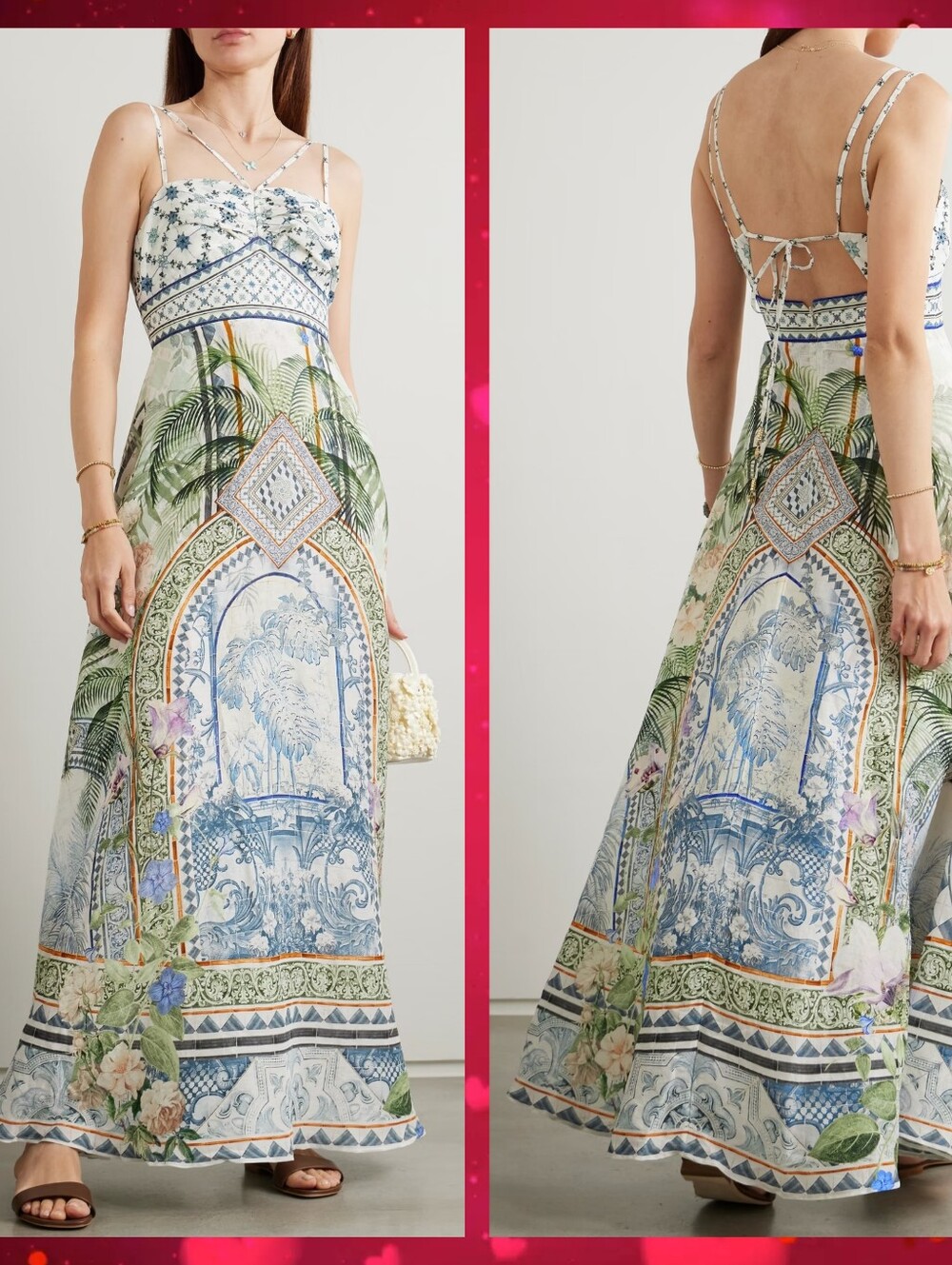 "Camilla" Jardim Crystal Embellished Linen And Silk Party Dress Size S